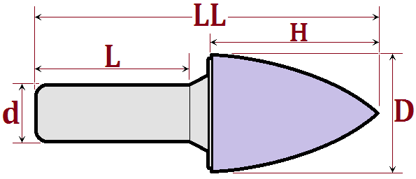 креслення бор фреза полум'я (конус)