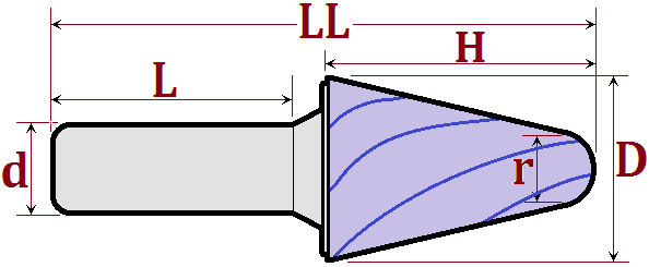 креслення бор фреза сфероконус