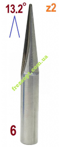 Конічна фреза для ЧПК Sekira cnc 607-240-06, R0.5-D1-H22-d6-L46-13.2°