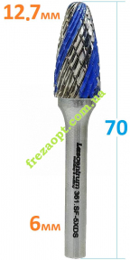 Шарошка напівСлива 12,7мм по металу, цанга 6мм, Lascentrum 361.SF-5XDS // 854-127-06