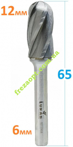 Борфреза сфероциліндр 12мм по алюмінію, цанга 6мм // Lukas 1653069