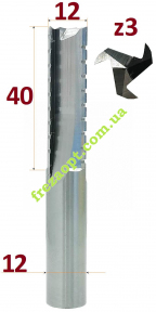 Пазова фреза зі стружколомом, Sekira 641-124-12 (D12-h40-d12-L80)