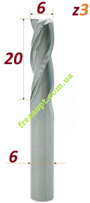 Пазова фреза для деревина, Sekira 602-062-06 (D6-h20-d6-L46)