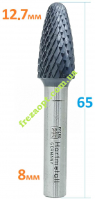 Шарошка напівСлива 12,7мм по металу, цанга 8мм, PFERD RBF MX // 854-127-08