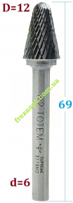 Шарошка сфероконус 12,7мм по металу, цанга 6мм // K2 TOTEM supreme 3119