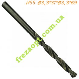 Сверло по металлу HSS Ø3,3*31*Ø3,3*69 (под метчик М4 и заклепки 3,2мм)
