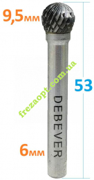 Шарошка сфера 9.7мм по металу, цанга 6мм, DEBEVER // 858-100-06