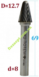 Шарошка сфероконус 12,7мм по металу, цанга 8мм // K2 TOTEM 21110C0
